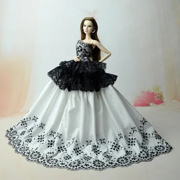 Аксессуары 1/6 BJD, одежда для кукол, Элегантные белые Черные свадебные платья с цветочным рисунком для Барби, наряды, вечернее платье принцессы, игрушки