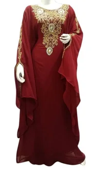Женская Длинная юбка из бордового Жоржета Фараша Зари и Абайя Марокканской работы, кафтан, Индийское платье для женщин