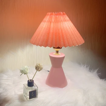Корейский интернет красный светильник в стиле вставки для девочек, теплый маленький ночник, керамическая плиссированная лампочка с дистанционным управлением, прикроватная тумбочка для спальни