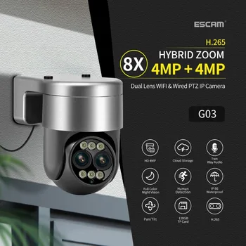 Купольная камера с бинокулярным объективом ESCAM G03, двойное ночное видение, Беспроводной wifi, двусторонняя голосовая сигнализация слежения за гуманоидами, Водонепроницаемая камера
