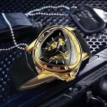 Мужские часы в стиле милитари с треугольным неправильной формы циферблатом, водонепроницаемая светящаяся сердцевина с автоматическим механизмом, ремешок из нержавеющей стали, роскошный подарок OGDA