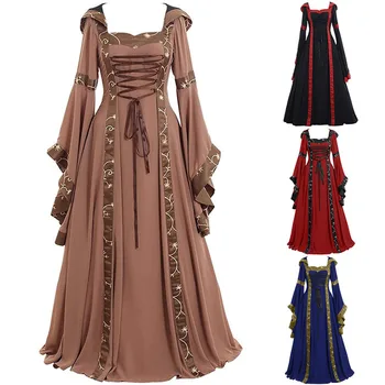 Сексуальное женское платье, Элегантный халат, Женское ретро-средневековое платье в пол, аниме-костюм для ролевых игр, Женское платье в пол с капюшоном