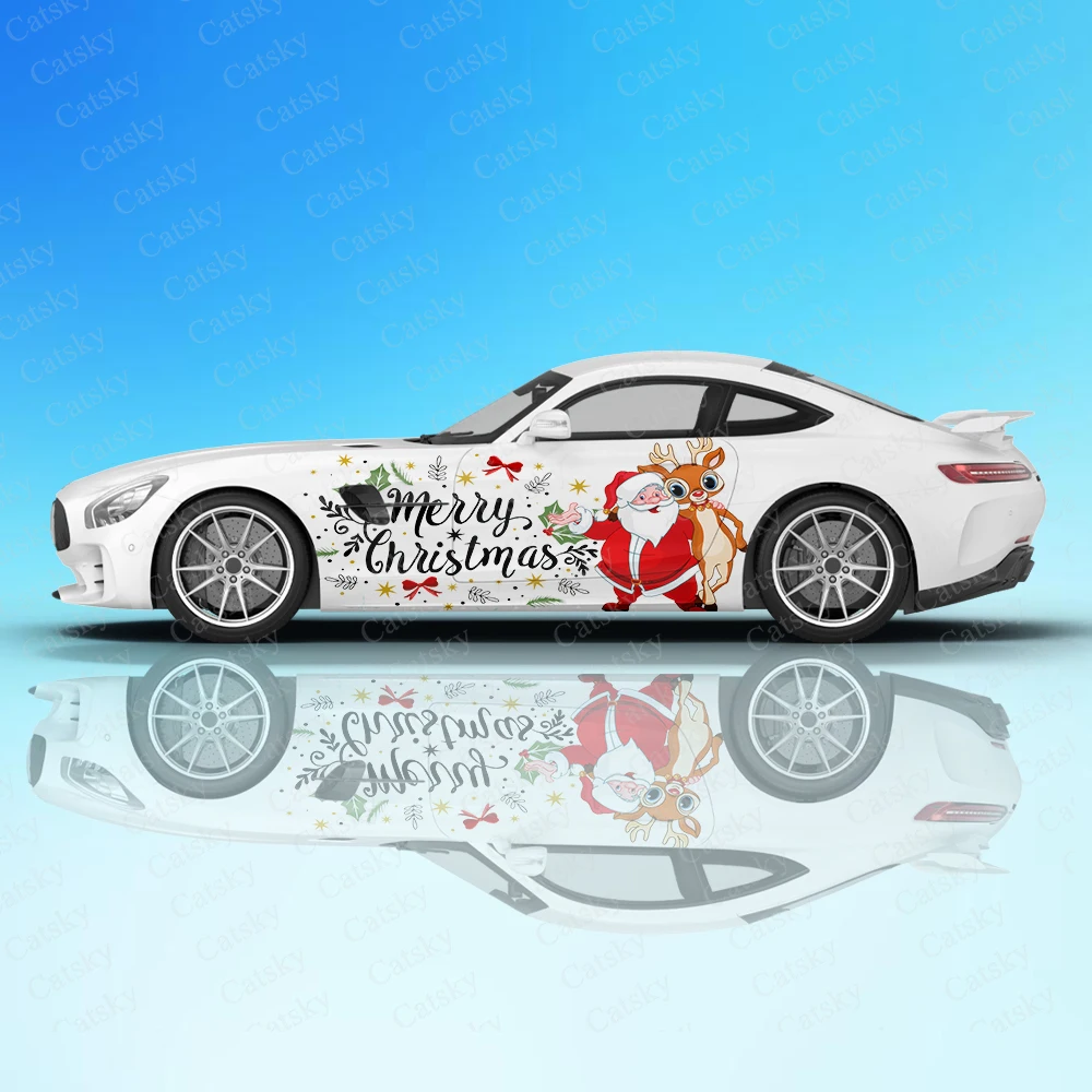 Веселого Рождества, Автомобильные наклейки Санта-Клауса, цветные автомобильные наклейки с графическим рисунком, боковые наклейки, наклейки на автомобиль с изображением Лося, наклейки на снег, игрушки для малышей, автомобильные наклейки5