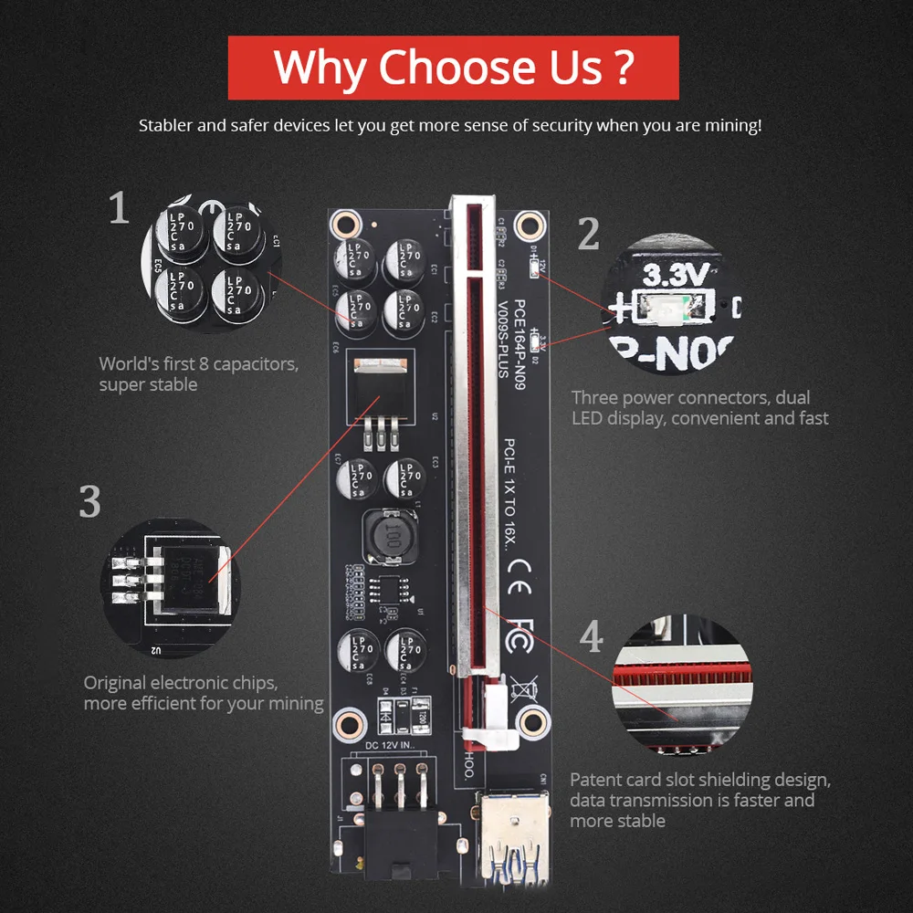Удлинитель видеокарты Плюс PCIE От 1X до 16X Удлинитель видеокарты 8-кратный Конденсаторный адаптер Плата адаптера1